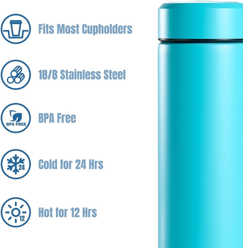 PARACITY Insulated Water Bottle, 15 oz Stainless Steel Water Bottles for Double Wall Vacuum Hot Drinks, Metal Water Bottle Keeps Hot for 12 Hrs, Cold for 24 Hrs, for Coffee, Tea (light blue) - Image 3
